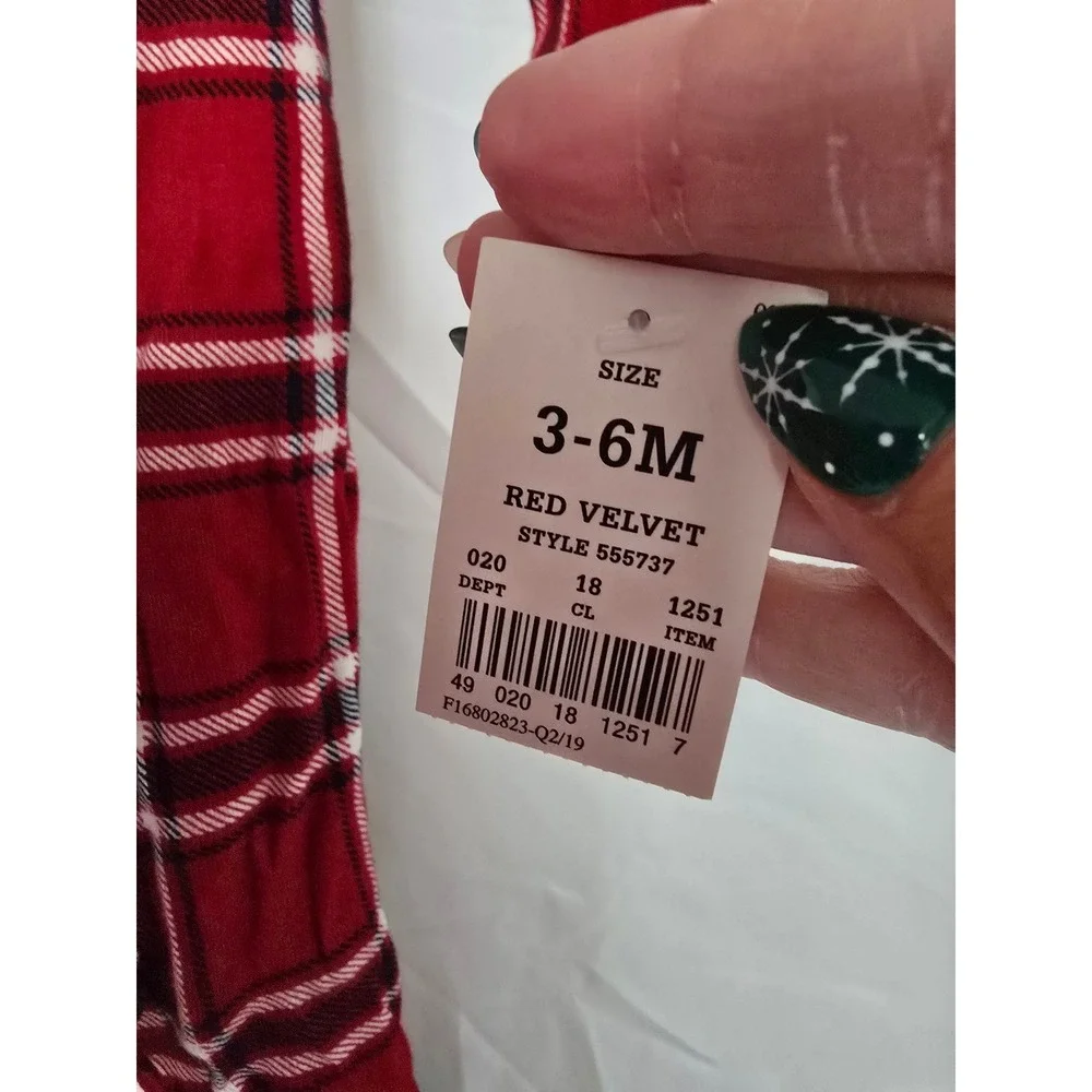 Kids Red Plaid Long Sleeve Footed Pajamas‎ Sleepwear Size 3-6months